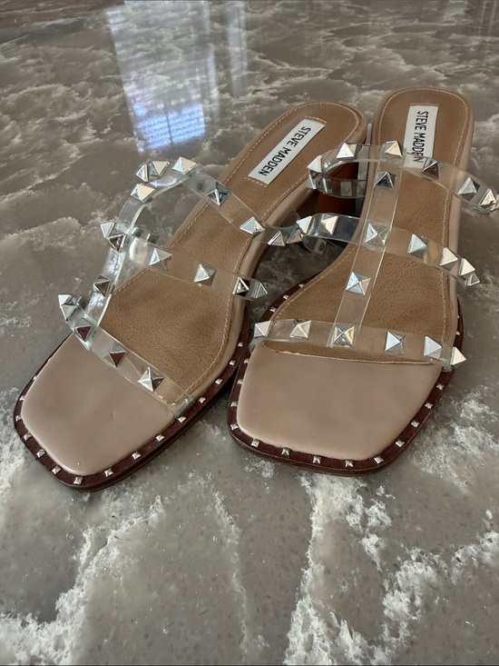 Steve Madden Shoes - Steve Madden Clear Studded Slides with Nude Footbed